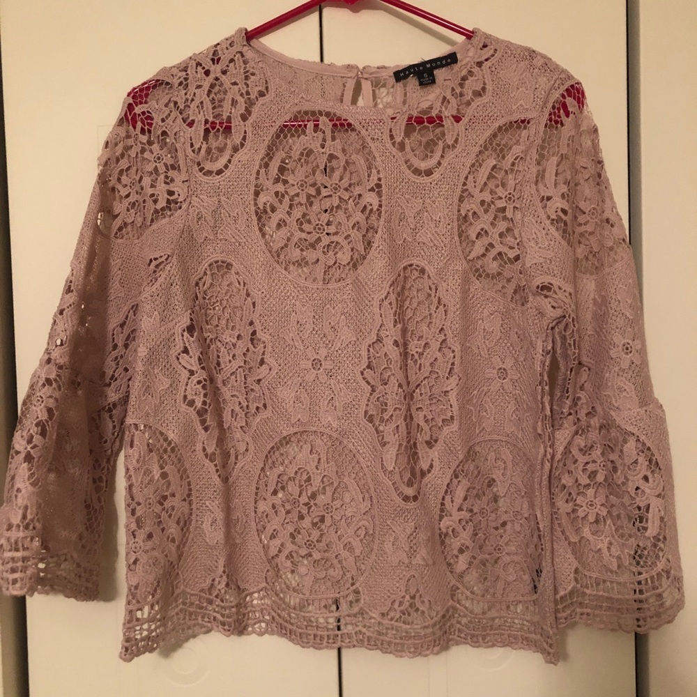 Women’s dusty rose half sleeve lace top